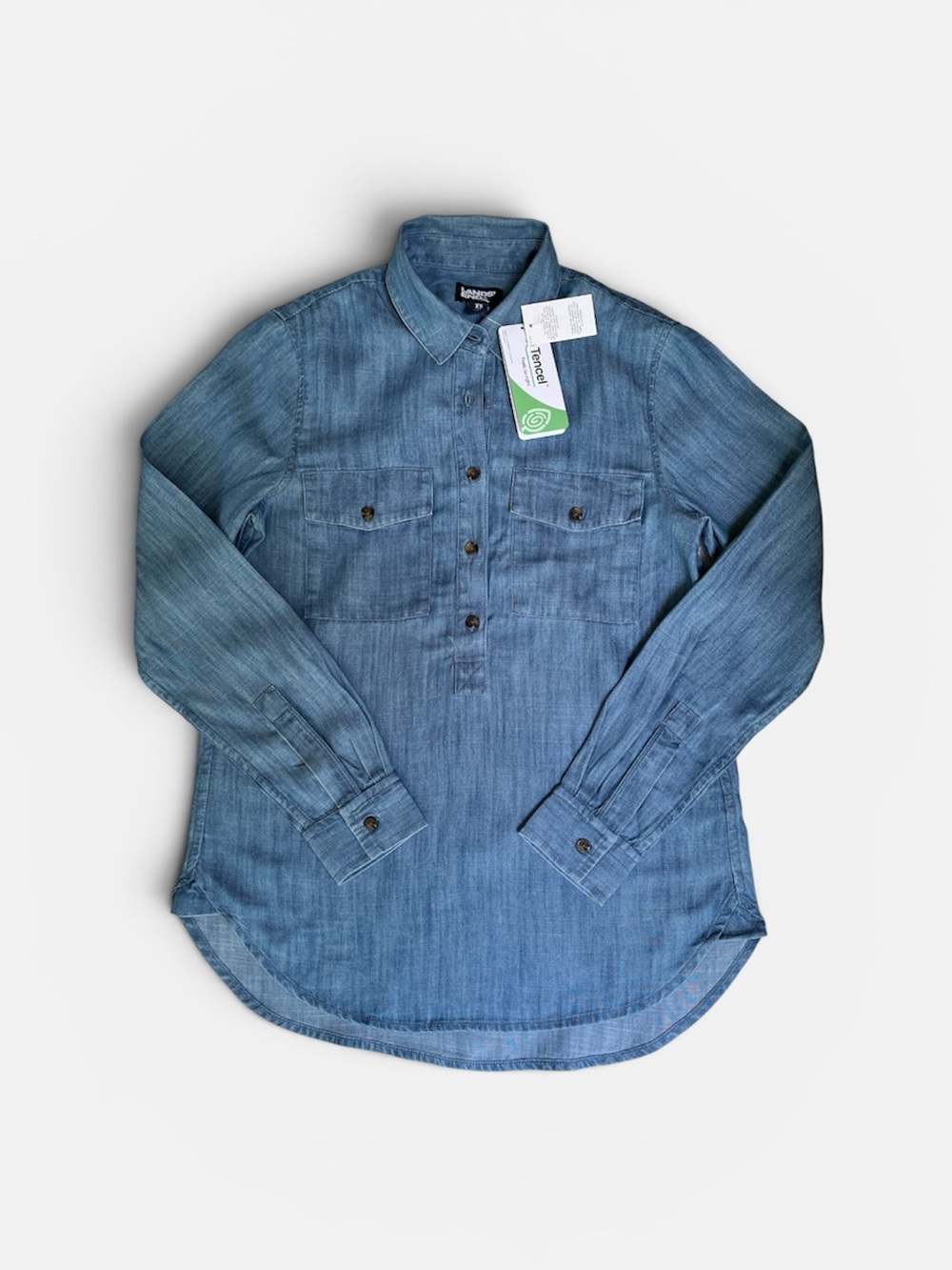 Lands End Tencel Chambray Popover Tunic Top in Blue Size XS NWT